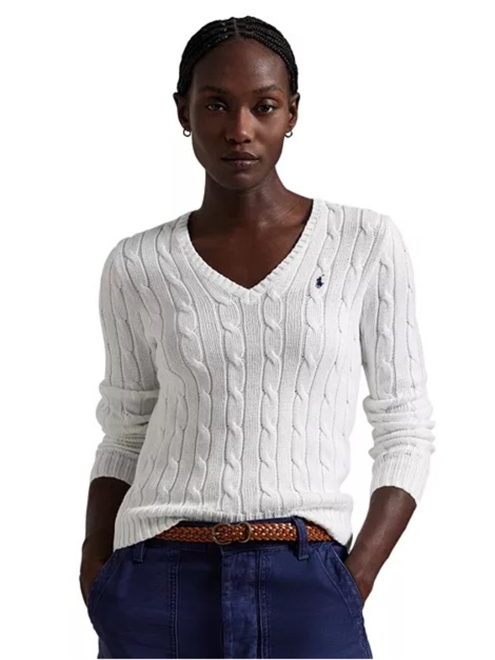 Ralph Lauren Sport 100% Cotton Cable Knit V-Neck Sweater V-Neck Cable Knit Sweat